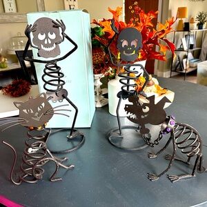 Partylite Halloween Skeleton ~ Mr & Mrs Bones, Sticks the Dog & Stones the Cat